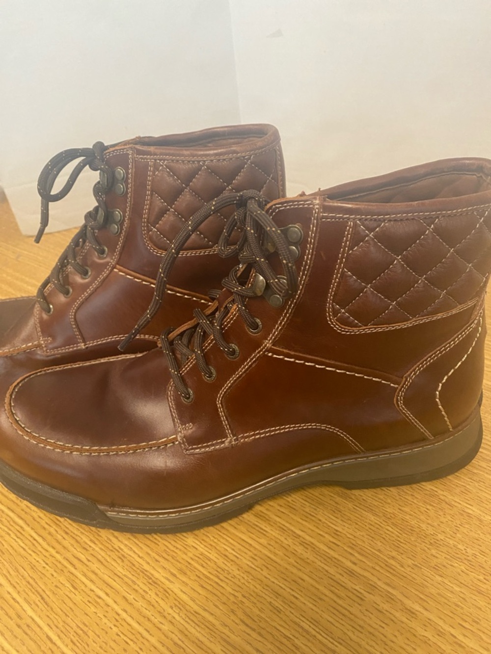 Johnston & Murphy Brown Quilted Leather Lace-Up Boots